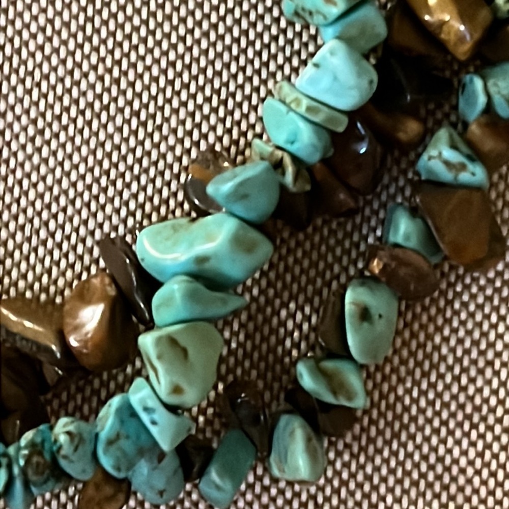 Turquoise & Tiger eye 3 strand necklace 16โ choker